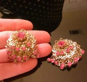 Vintage Pink Rhinestone Clip On Earrings