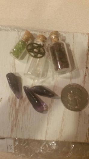 Crystals in glass cork bottle all stones