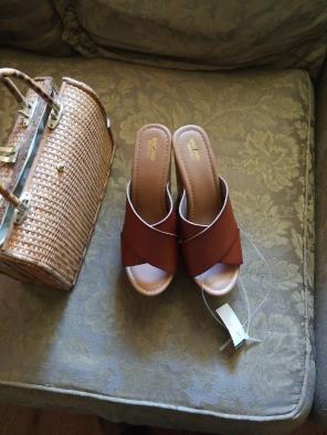 Brown open toe clogs