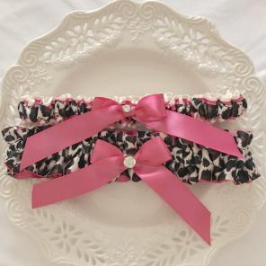 Hot Pink/Leopard Print Satin Garter Set