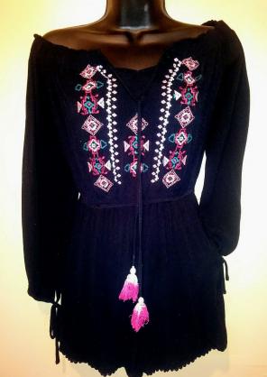 Black long sleeve tie romper