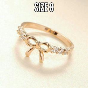 Gold Crystal Bow Ring Size 8
