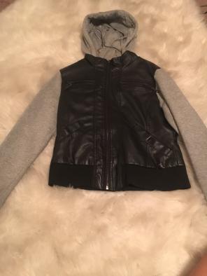 Black & Grey Leather Hoodie