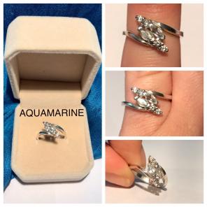 VINTAGE GEN AQUAMARINE WHT TOPAZ RING