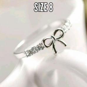 Silver Crystal Bow Ring Size 8