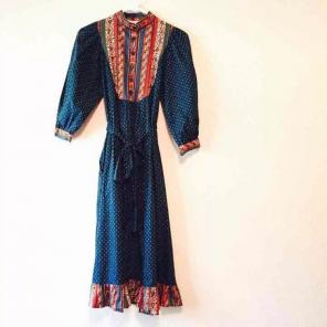 Vintage Bohemian Paisley Dress Boho S