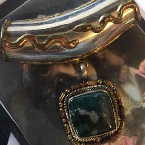 Silvertone Green Turquoise Slide