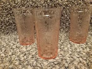 Set of 3 HTF Pink Depression Glass Tumbl