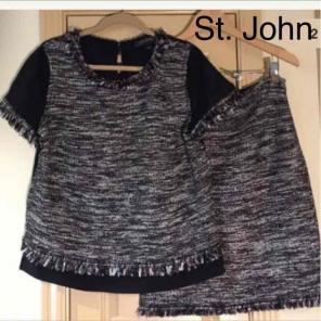 St John Sparkle Fringe Boucle Suit Sz 8