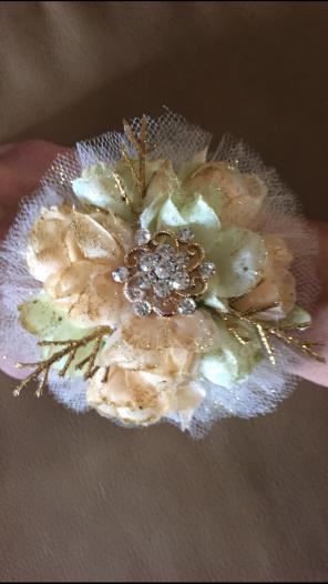 Ivory And Gold Brooch Wrist Corsage