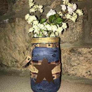 Country/Primitive Mason Jar w/Flowers