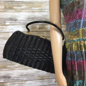 Vintage black wicker bag & lucite handle