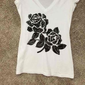 Express floral sequin black & white top