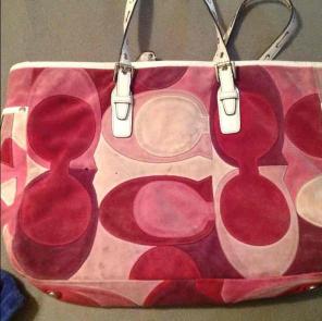 Coach suede pink red and cream lg tote