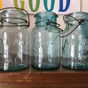 3 vintage blue ball & atlas jars