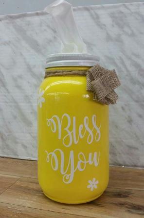 Handmade Yellow Bless You Tissue Jar