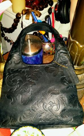 Tooled Black Leather Purse