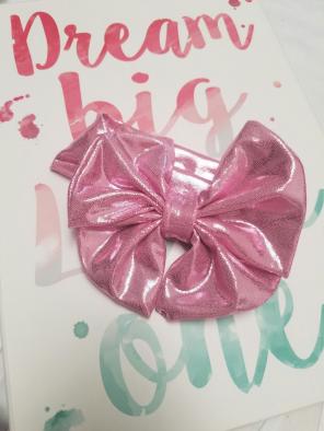 Metallic pink messy bow headband