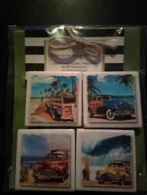 Vintage Cars Surfboard Magnets Set of 4