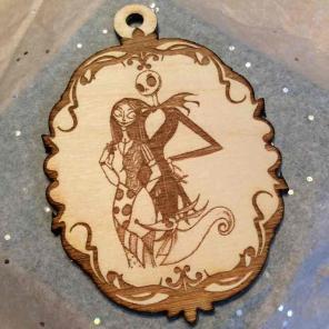 Jack & Sally birch wood ornament.