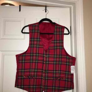Men's Red Plaid Reversible Vest NWT
