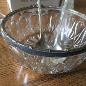 Silver salad bowl and servers
