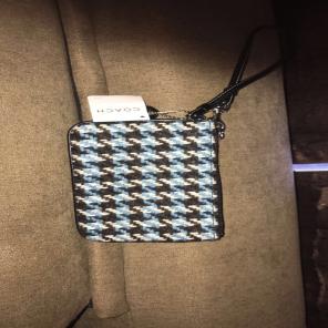 Blue Brown And White Coach Wristlet