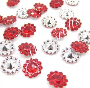 25 Pc Red Point Round Acrylic Flatback