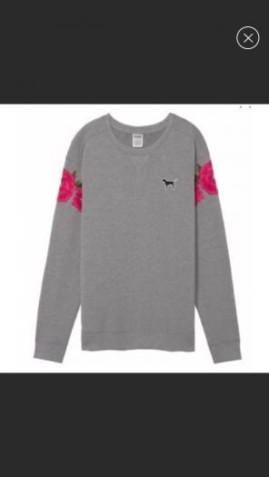 VS Pink Embroidered Rose Campus Crew