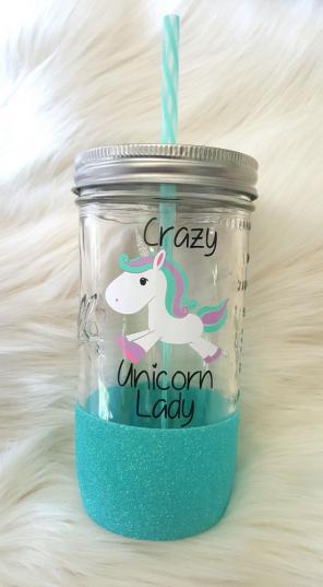 Glitter Dipped Mason Jar Crazy Unicorn L