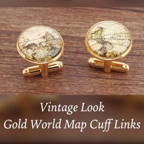 Vintage Look Gold World Map Cuff Links