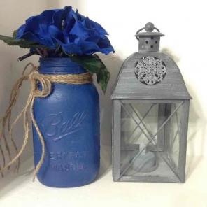 Navy blue flower mason jar vase