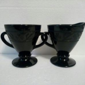 Hazel Atlas Black Glass Cream & Sugar