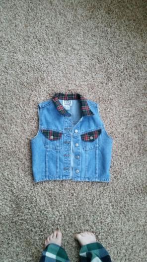 Plaid accent denim vest