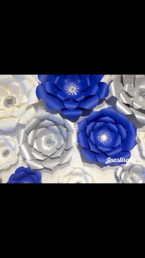 Blue silver white paper flower back drop