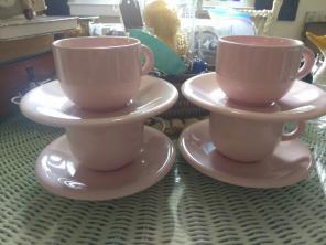 Newcor Stoneware Pink Cups & Saucers