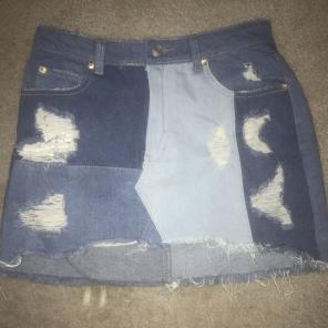 Denim Patch Work Mini Skirt