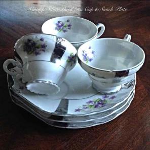 Vintage Silver Lined Tea Cups & Snack Pl