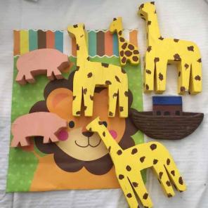 Handmade wooden decor Noah's ark jungle