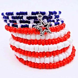 Red, white, & blue beaded wrap bracelet