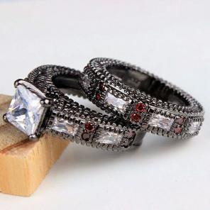 Black silver plated white and red CZ