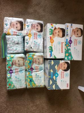 Honest Diapers Sizes 1, 2, 4.