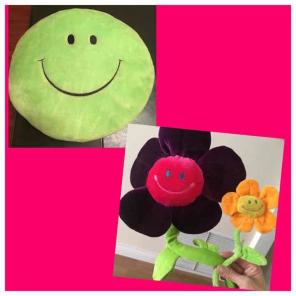 Happy face pillow and flowers