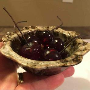 Amber Glass Cherries & ceramic Bowl