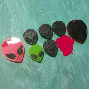 Coral Pink and Green Resin Alien Heads