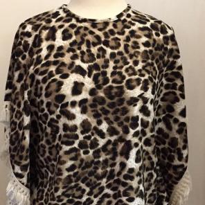 Animal Print Fringe Ladies Poncho -M