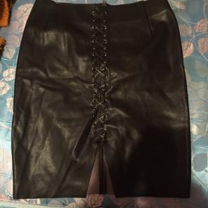 Faux Leather Skirt With Lace Up Design