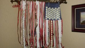 American flag, denim and ribbon