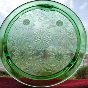 Vintage Green Depression Cake Plate