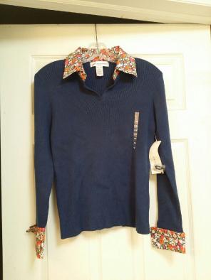 Retro flower trim ribbed knit